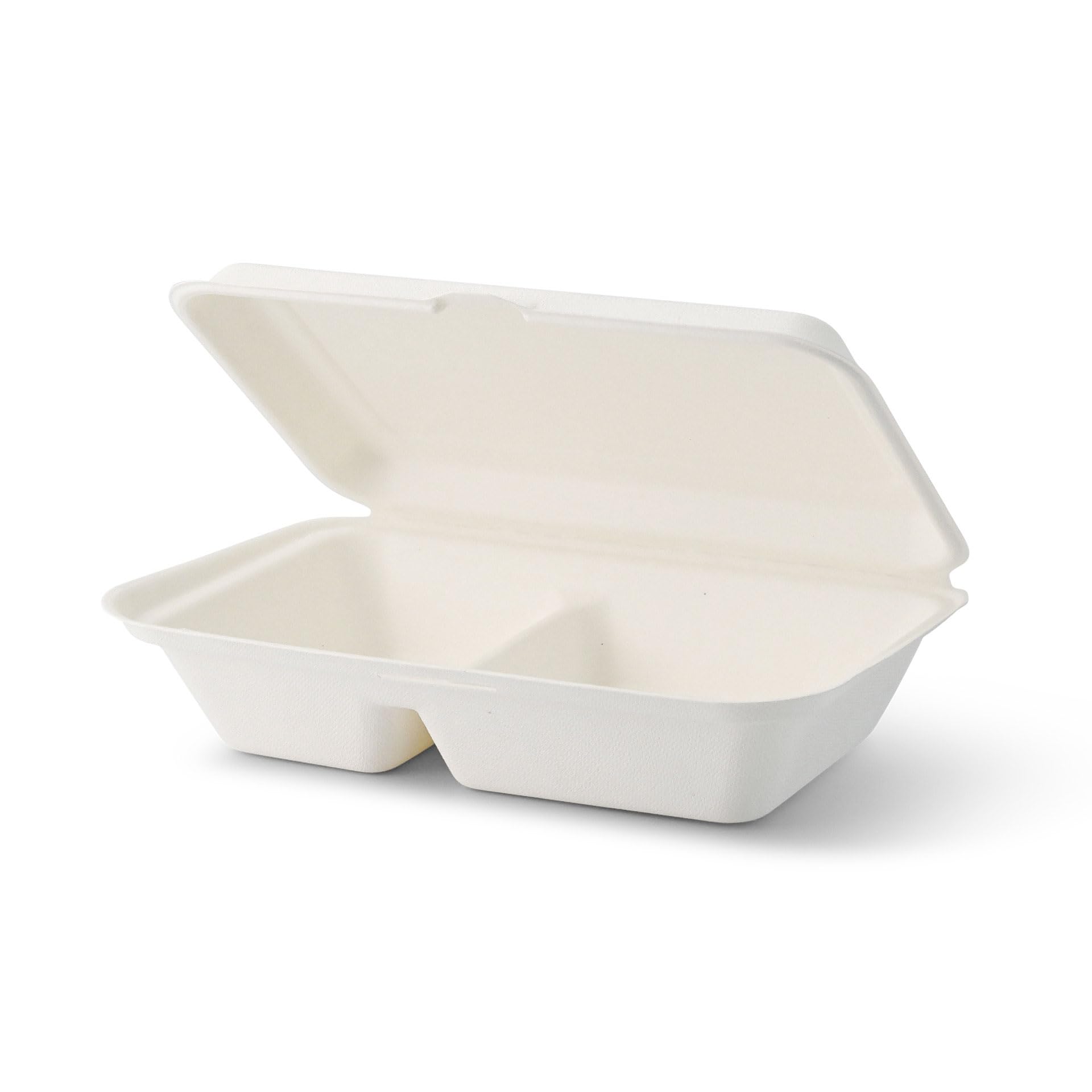 BIOZOYG Cuenco orgánico desechable biodegradable de bagazo de caña de azúca r650ml I Caja almuerzo 2 divisiones con tapa I 500 cuencos rectangular para menú 25 x 16,5cm blanco