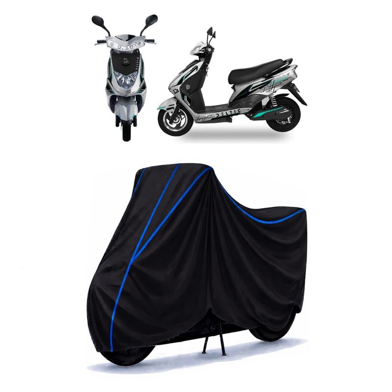 Image of Scooty Cover Water Resistant for Deltic Electric | Universal Scooter & Bike Cover | Heavy Duty UV Dust, Rain & Scratch Protection | Elastic Fit All Weather Indoor Outdoor | Black with Blue Piping