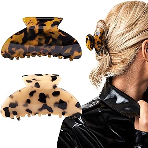 2PCS Hair Claw Banana Clips tortoise Barrettes Celluloid French Design Barrettes celluloid Leopard print Large Fashion Accessories for Women Girls Cover