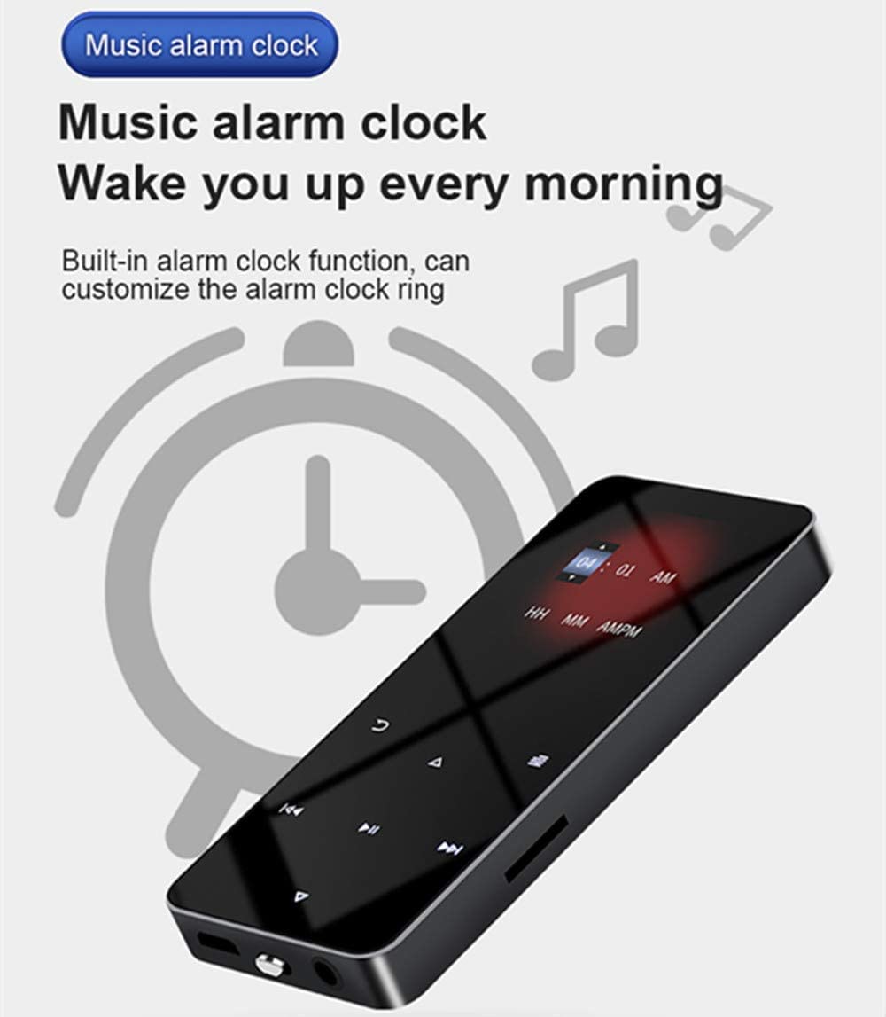 Lettore MP3 da 64 GB con Bluetooth 5.0 2.0 pollici schermo touch pulsante portatile Hi-Fi senza perdita di musica altoparlante con radio FM registratore sveglia contapassi cuffie cablate scheda