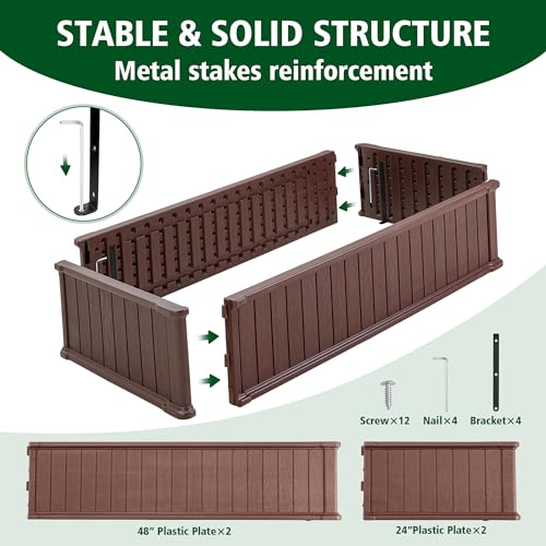 Ehhly 2Pcs Raised Garden Beds Outdoor, Extra Thick Plastic Planter Box For Outdoor Plants, Rectangular Flower Garden Beds With Metal Stakes thumb #2