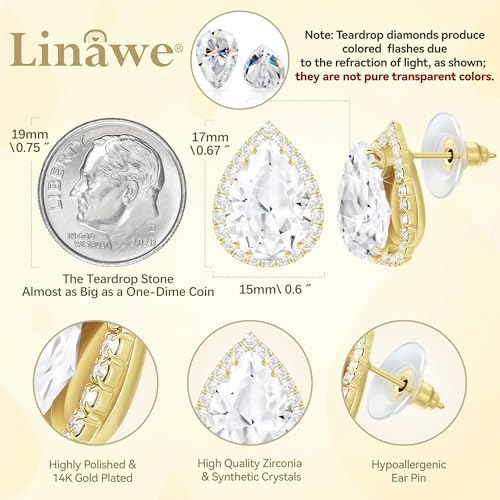 Linawe Women Stud Earrings, Teardrop Diamond Moissanite Cubic Zirconia Earrings Studs Rhinestone Jewelry Gold/Silver/Rose Gold2