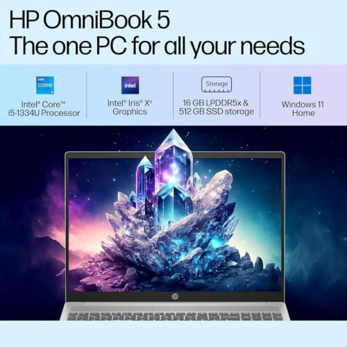 Image of HP OmniBook 5 (Previously Pavilion) Intel 13th Gen Core i5 1334U (16GB LPDDR5X,512GB SSD) 2K,IPS, 300nits, 16'' /40.6cm, Win11,M365 Basic(1yr),Office Home24, Silver,1.79kg, Camera w /Shutter, ba1008TU