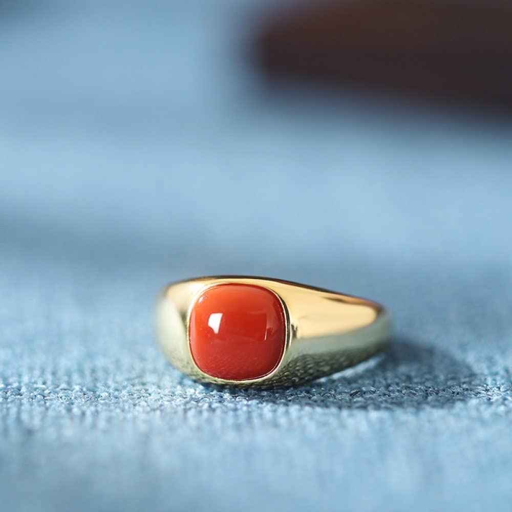 HGJH Anello Regolabile,Argento Sterling 925 Agata Rossa Meridionale Geometrica Quadrilatero Placcato Oro Anelli Regolabili Gemma Energia Fascino Gioielli da Sposa Regali per Uomo Donna
