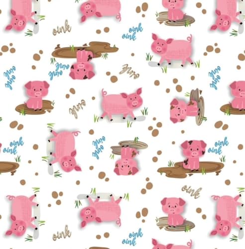 Cotton Fabric Benartex Barnyard Rules Hog Heaven 14379-09 Fabric by The Yard