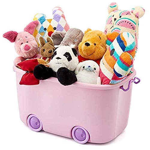 Image of Plastic Rectangular Stackable Organizer Storage Box Bin with Lid and Wheels for Kids, Multicolour, Large - Set of (1)