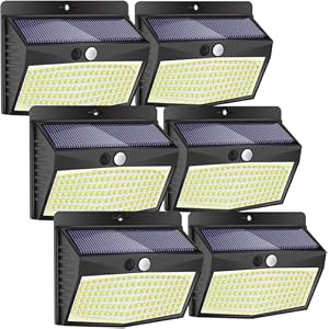 Peasur Solar Lights Outdoor Garden, 168LED 6 Pack Solar Powered Security Lights Motion Sensor with 3 Modes, IP65 Waterproof Fence Lighting for Wall Outside Yard Porch Step Deck