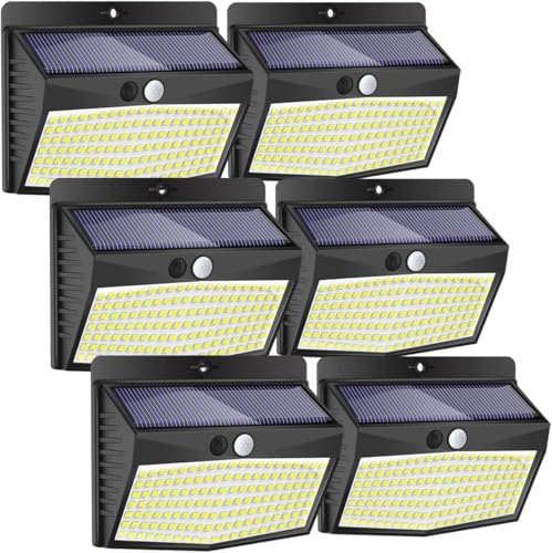 Peasur Solar Lights Outdoor Garden, 168LED 6 Pack Solar Powered Security Lights Motion Sensor with 3 Modes, IP65 Waterproof Fence Lighting for Wall Outside Yard Porch Step Deck