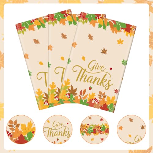 3 Pcs Thanksgiving Tablecloth, Disposable Plastic Maple Leaves Give Thanks Decor Table Cloth, Rectangle Fall Friendsgiving Tablecloth for Holiday Harvest Thanksgiving Decorations Party Supplies Favors - image 3