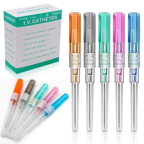 YONGDA Catheter Piercing Needles 50Pcs Mixed Sizes 14G 16G 18G 20G 22G Hollow Piercing Needles Kit 316L Stainless Steel for Ear Nose Cartilage Lip Navel Piercing Supplies