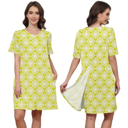 Image of Hospital Gowns for Women Open Back Tear Away Snap Post shoulder Dress Short Sleeve Soft Adaptive Clothing with Pockets