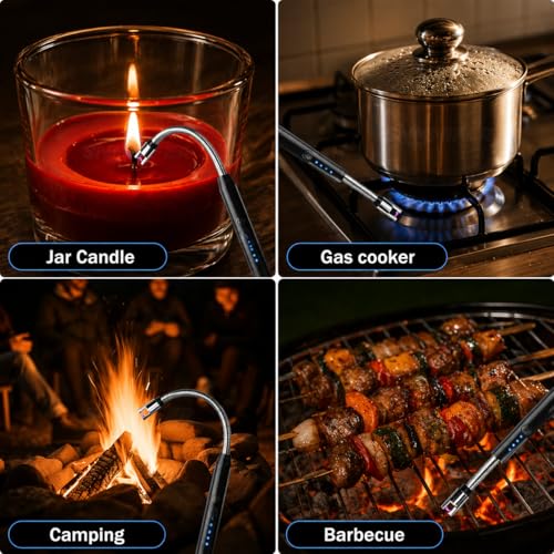 Image of SNMMIFER Electric Lighter, USB C-Type Rechargeable, 360 Flexible Neck, Windproof, for Kitchen Gas Stove, Candles, Pooja, Black