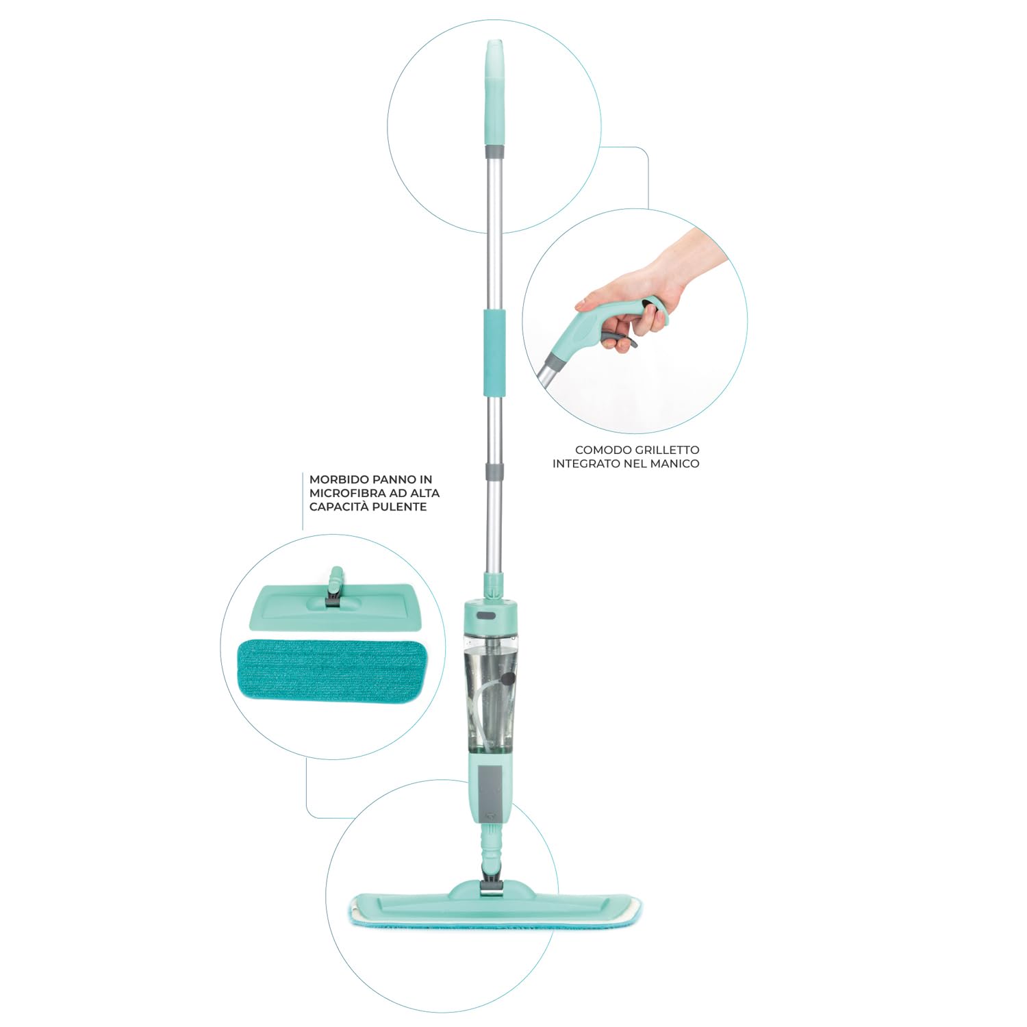 KASANOVA Scopa lavapavimenti spray con elettrolisi, I-Mop, scopa spray lavapavimenti, mop lavapavimenti, Mocio Ecologico Antibatterico con Panno in Microfibra, Senza Detersivi Artificiali