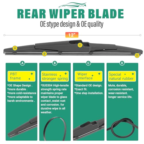 Image of 26 inch 16 inch 12 inch Windshield Wiper Blades Replacement for Hyundai Kona 2024 2025 Premium All Weather Front Rear Wipers Set - OEM Quality (Pack of 3)