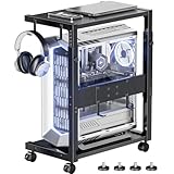 Computer Tower Stand - Height Adjustable PC Tower Stand CPU Holder Cart with Locking Wheels and 4 Hooks for Home Office,23.03