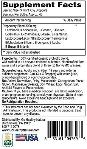 Go Healthy Probiotics For Kids, Women, Men Digestive & Immune Health -Organic Unflavored Liquid - 40 Servings #TOP1