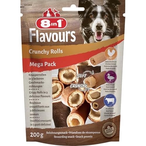 8in1 Flavours Crunchy Rolls Hunde-Snacks - knusprige Leckerlis für Hunde mit Hähnchenbrust, Entenbrust oder Rindfleisch, 200 g Beutel (1er Pack)