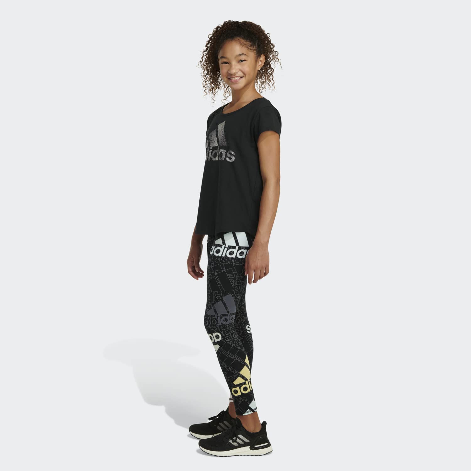adidas Girls' Active Sports Athletic Legging Tight, Black Love Multi, Large