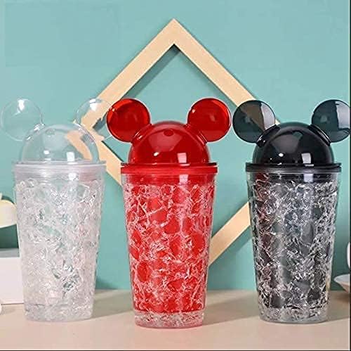 NESTIC Plastic Mickey Water Bottle Mason jar Sipper Mug Bottle Glass Tumbler with Straw Mickey Sipper Vacuum Flask Sipper Glass Tumbler Drinks Gel Feezer Sipper (Pack of 1) (Black)