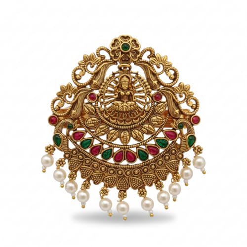 Image of Antique Gold Temple Hair Barrette | Bridal Bun Pin for Saree Hairstyles (Design 1)