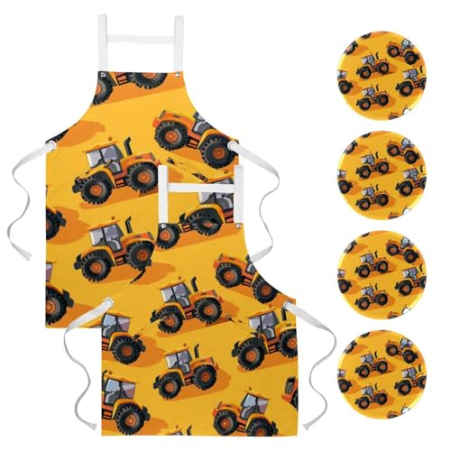 Tablier de serveuse pour cuisine et pâtisserie lot de 2 avec motifs tracteurs