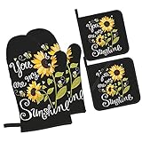 Sunflower 4pcs Oven Mitts and Pot Holders Sets,You are My Sunshine Heat Resistant Kitchen Oven Glove