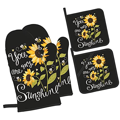 Sunflower 4Pcs Oven Mitts And Pot Holders Sets,You Are My Sunshine Heat Resistant Kitchen Oven Glove Potholder Hot Pads For Cooking Bbq Baking Grilling #TOP18