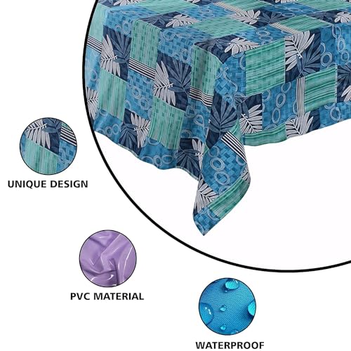 Image of PVC Self Design Waterproof Table Cover for Dining Table (6 Seater (54 inch x 78 inch), Multicolor)