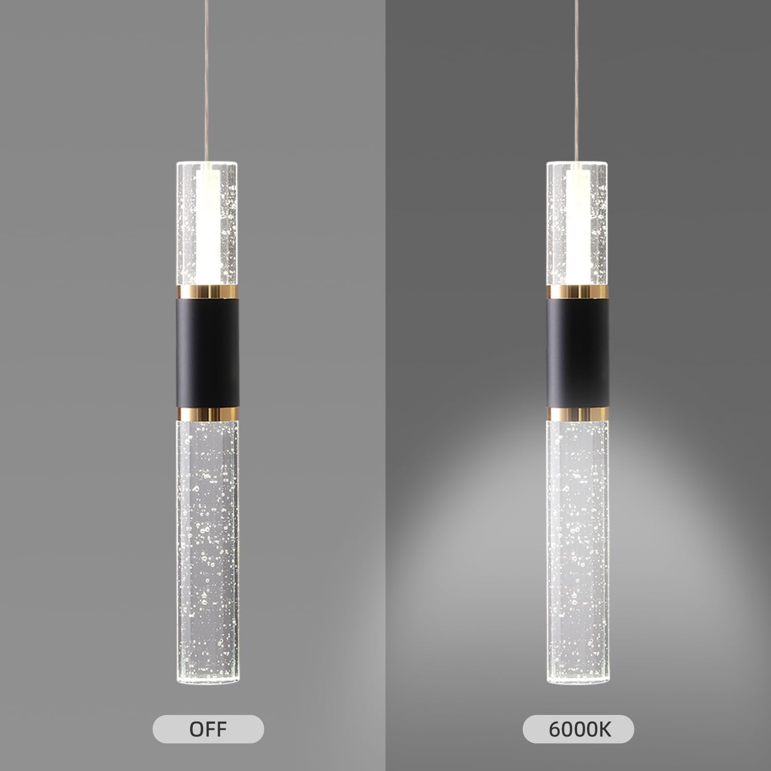 Modern Pendant Light Fixture, Black and Gold Kitchen Island Lighting for Dining Room Light Fixture Luxury Modern Led Pendant Light for Kitchen Island with Bubble Crystal Over Table