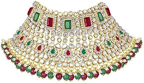 Aheli Indian Traditional Bridal Choker Necklace Matha Patti Nose Ring Haath Phool Earrings Bollywood Bharatanatyam jewellery set Gift for Women - Image 6