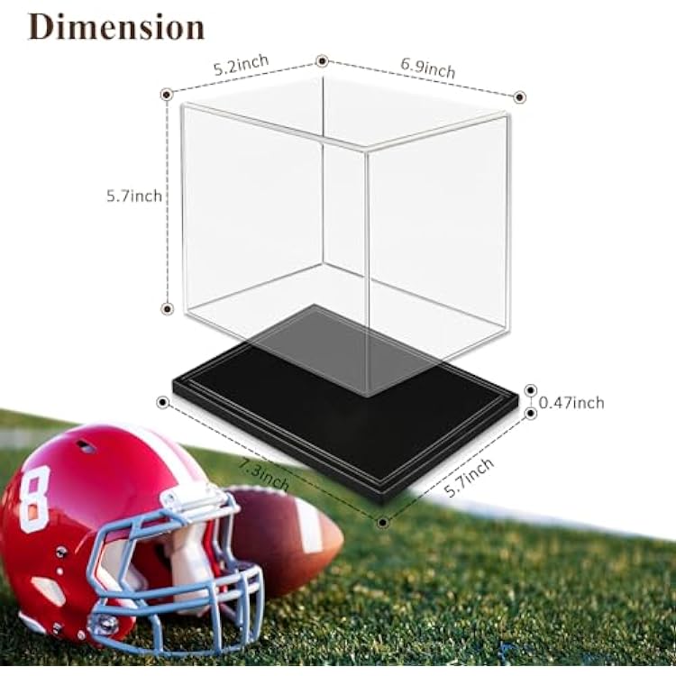 Mini Football Helmet Display Case with Clear Acrylic Cover and Black Solid Wood Base, Great for Sports Enthusiast, Diecast Cards Collectibles Dolls Figurines (Not Full Size)
