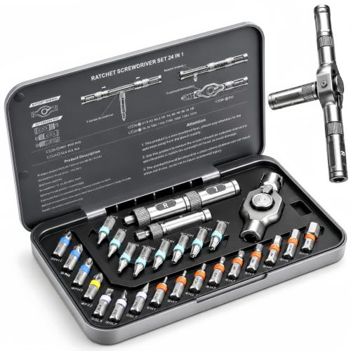 The Original Patented Screwdriver Set 24 in 1 Magnetic Ratchet with Precision BitsIdeal for Home Repairs DIY Projects and ElectronicsErgonomic Rotatable Ratchet Handle and Storage CaseHoliday Gift