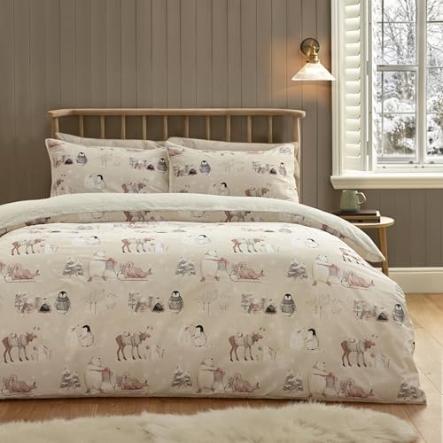 Catherine Lansfield Winter Friends Sherpa King Bettbezug-Set mit...