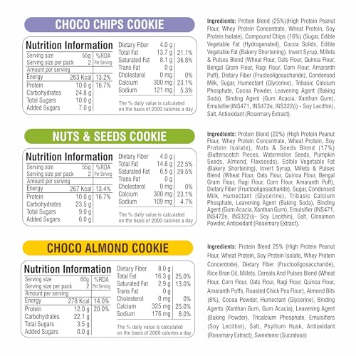 Image of RiteBite Max Protein Assorted Cookies with 10g Protein, 4g Fiber | No Maida, GMO Free, No Preservatives | 7 Grain Breakfast Cookies, 55g (Pack of 6)