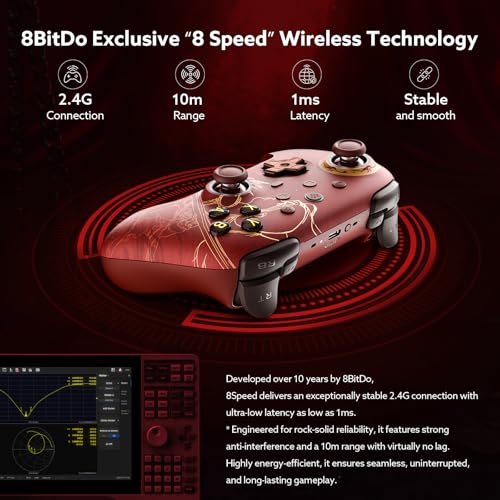 Image of 8BitDo Ultimate 2 Wireless Controller with TMR Joysticks for Windows & Android, Gaming Controller with Switchable Hall Effect /Tactile Triggers, RGB Fire Ring, 8Speed Wireless Tech, Charging Dock,WUCHANG: Fallen Feathers-Red