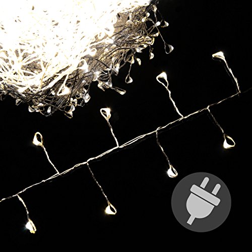 Preisvergleich Produktbild 100er LED Büschellichterkette warm weiß Cluster Silberdraht Trafo Weihnachtsdeko für Innen Partydeko Weihnachtsdekoration 7,5 m