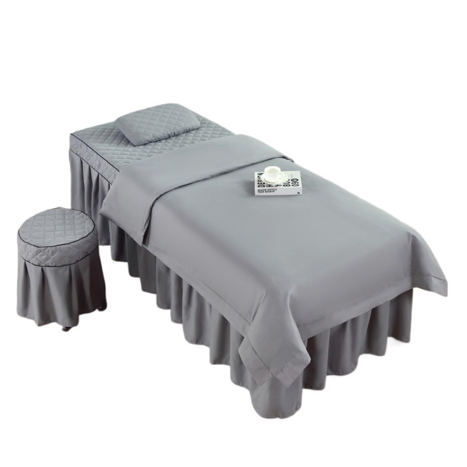Beauty Salon Bed Cover Sets 4pcs Beauty Salon Bedding Sets Massage Spa Bed Cover Bedspread Pillowcase Stool Duvet Club(Grey,180x60)