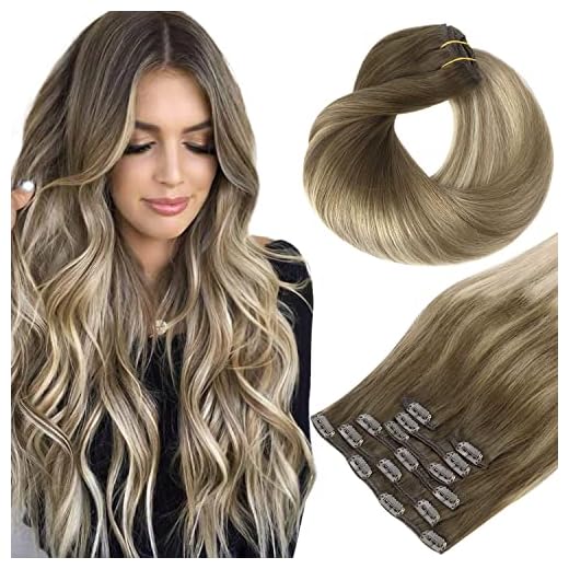 Clip in Hair Extensions, hotbanana Walnut Brown to Ash Brown and Bleach Blonde 120g Clip in Hair Extensions Real Human Hair Straight Remy Hair Clip in Hair Extensions 18 inch 7pcs