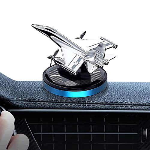 Military-Grade Fighter Car Air Freshener, Alloy Solar Rotating Car Essential Oil Diffuser with Natural Plant Essential Oil, Aromatherapy Decoration (Blue Base)