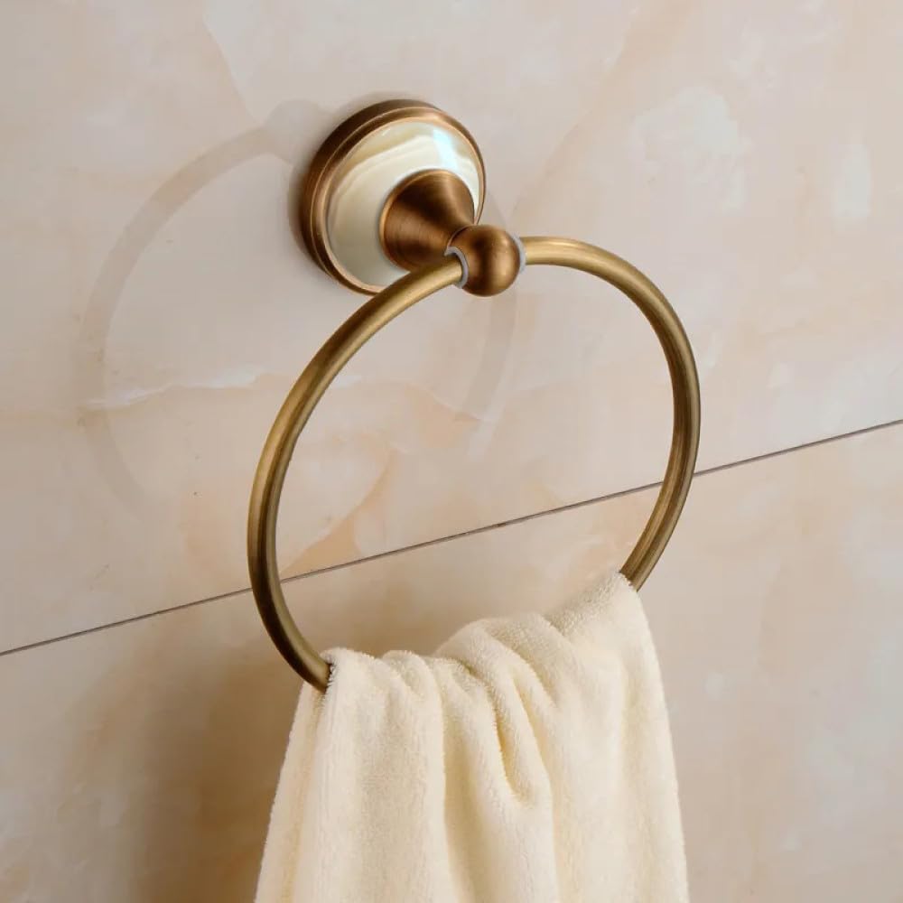 Antique Brushed Solid Brass Bathroom Accessories Sets European Jade Base Bathroom Hardware Sets Retro Bathroom Products,Towel Ring
