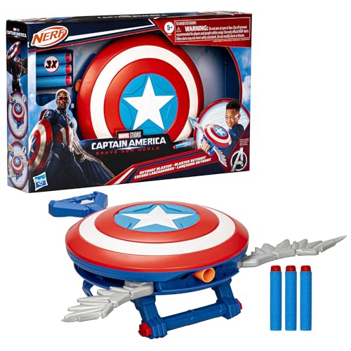 Marvel Studios - Captain America: Brave New World - NERF - Escudo lanzadardos - Escudo de Juguete para Juego de rol