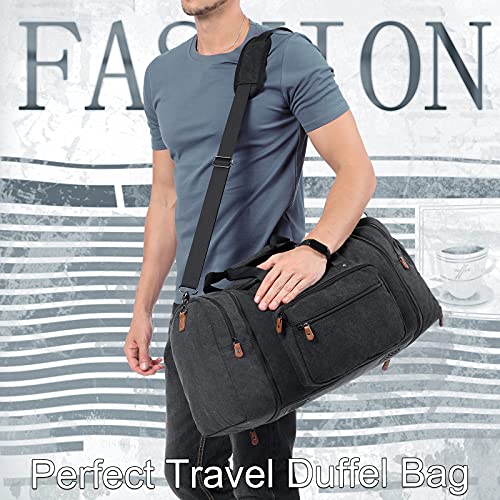 Sucipi Canvas Duffle Bag for Travel Overnight Carry on Bag with Shoe Compartment Weekender Duffel Bag with Toiletry Bag for Airplanes