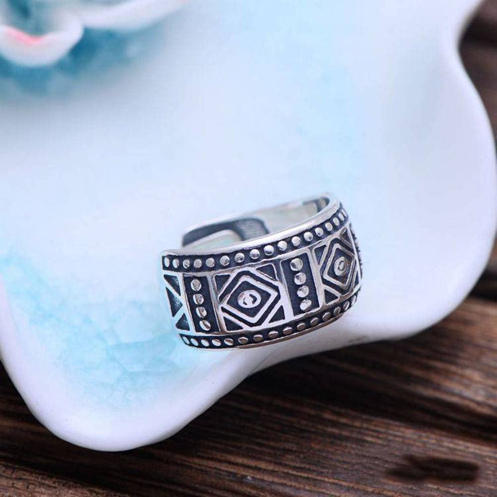 Anillo Retro S925 Plata Esterlina Retro Tailandés Plata Patrón Ancho Anillo Ajustable1