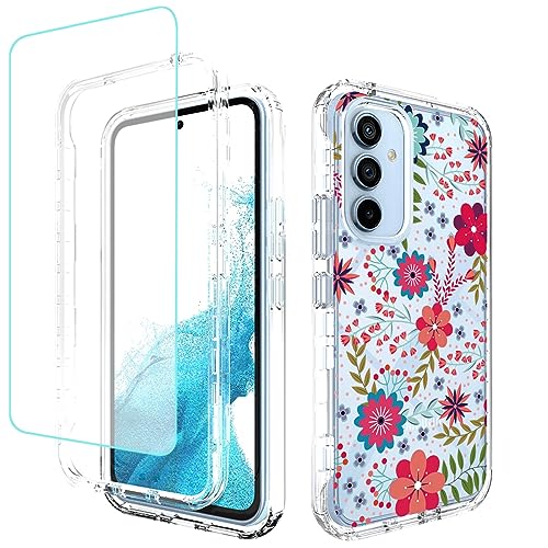 Coque Galaxy A54 5G incassable évitant les rayures d'écran grâce au verre trempé floral