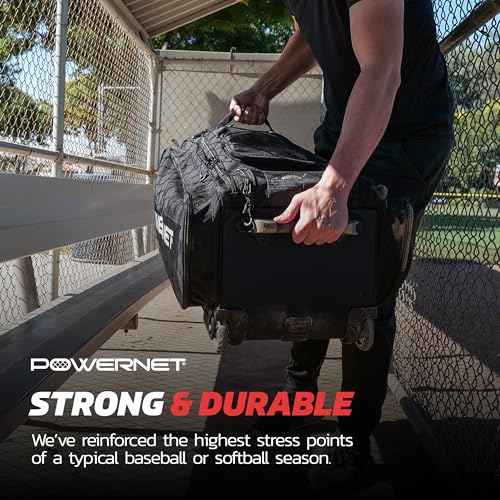 PowerNet Optimus Catcher's Bag, Rolling Equipment Bag Holds All Baseball & Softball Gear, 7 Internal Bat Sleeves, Cleat Compartment, Personalization Panel & Hooks