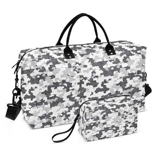 Black White Camouflage Large Travel Duffle Bag Weekender Overnight Bags Gym Yoga Bag for Women Men with Toiletry Bag