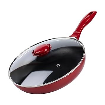 KITCHENMARK Nonstick Aluminium Frypan with Lid 26cm Frying Pan Suitable with Multiple Cooktops - Red