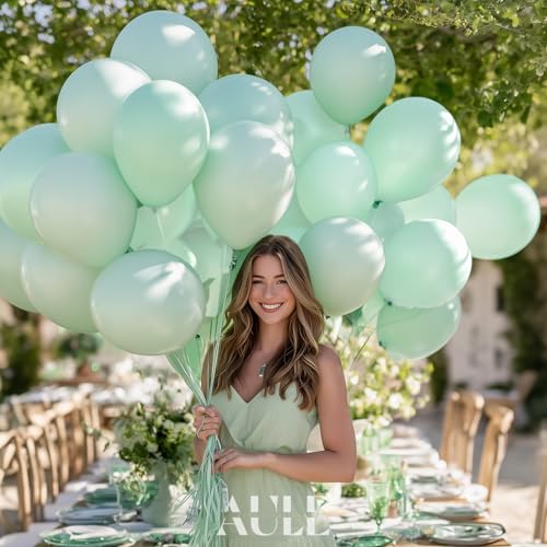 Image of AULE 50Pcs Latex 12 Inch Mint Green Balloons Pastel Green | Helium Party Happy Birthday Graduation Gender Reveal Shower Wedding Decoration