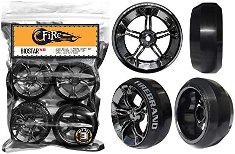 FireBrand RC • "BioStar–XD On-Road Xtreme Drift Wheels and Blade 45˚ Xtreme Drift Beveled Tires, Smoker's Chrome (Set of 4) 1:10 Scale RC Wheels