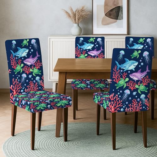 Housses de chaise de restaurant lavables motif requins bleu